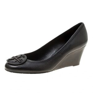 Tory Burch Black Tumbled Leather Sally Wedge